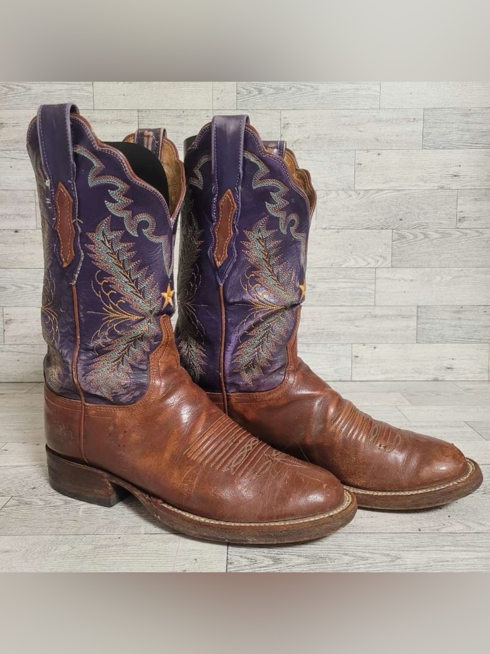 Women’s Lucchese 2000 Purple Brown Leather Rodeo Western Cowboy Boots Size 7.5
